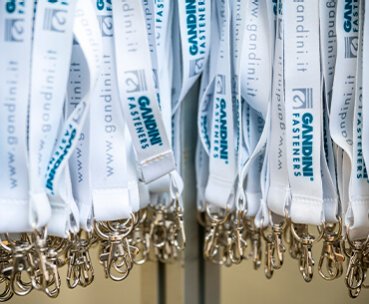 Promotional badge straps for advertising at Fastener Fair Italy